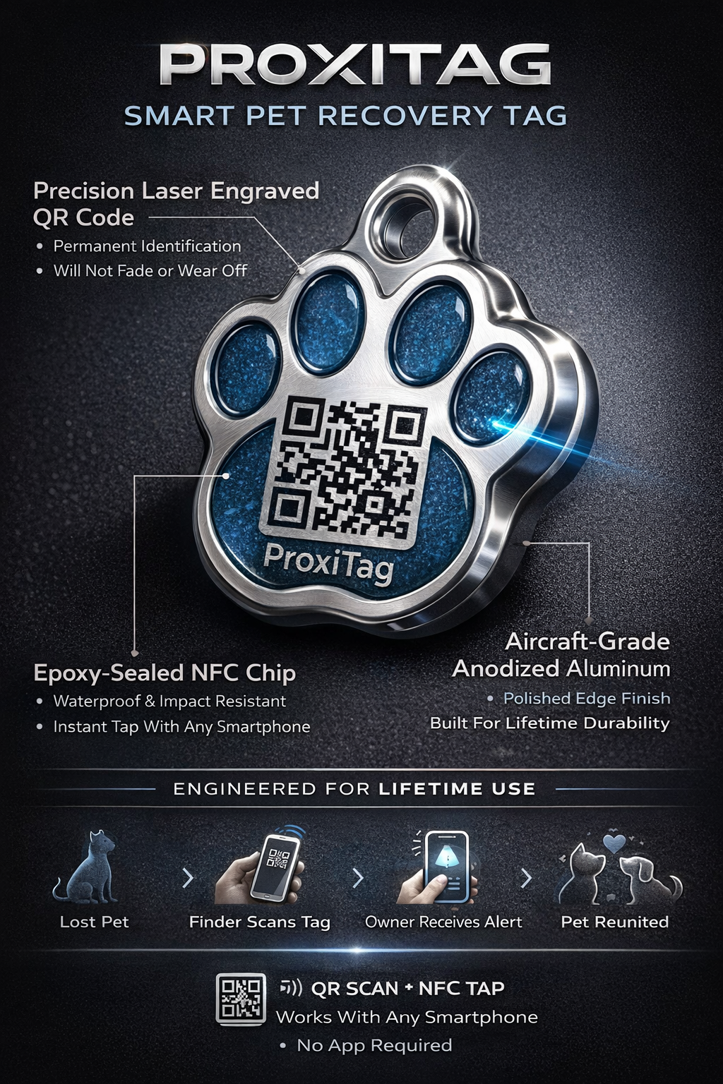 ProxiTag Plus - Smart Pet ID Tag with QR Code &amp; NFC