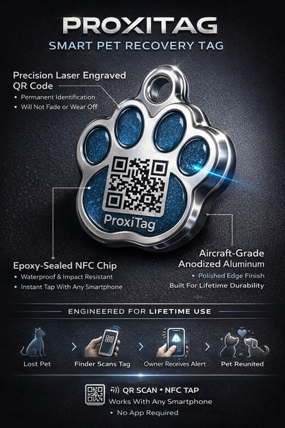 ProxiTag Plus - Smart Pet ID Tag with QR Code &amp; NFC